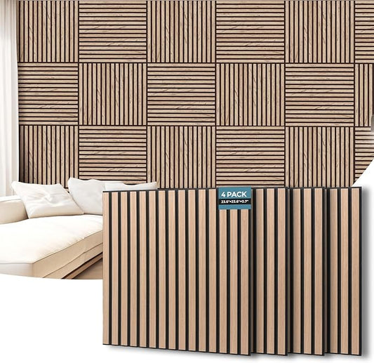 AKUMAX 4 Pack Wood Panels- 4x24x24Inches 3D Wall Panels Wood Wall, Decorative