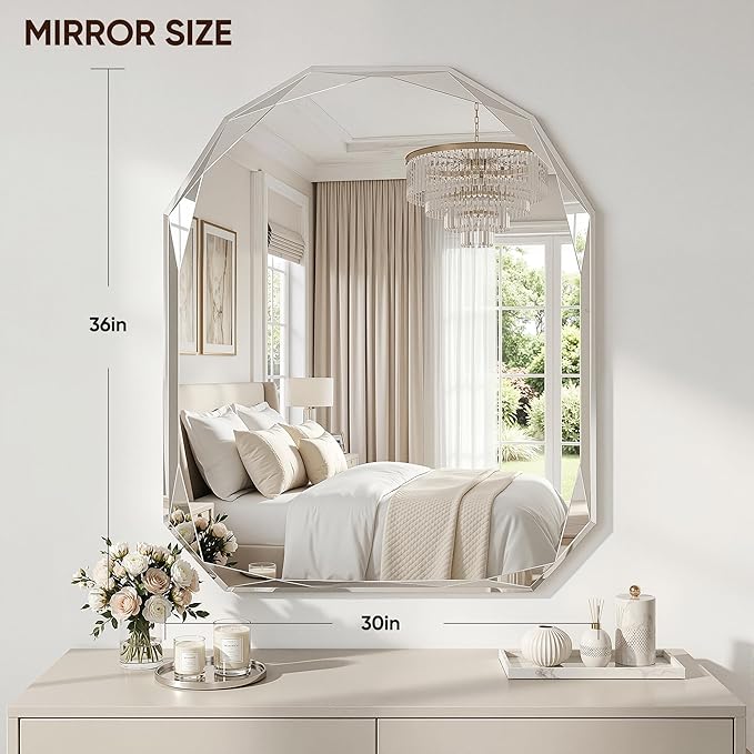 Suidia Bathroom Mirror, Frameless Bathroom Mirror