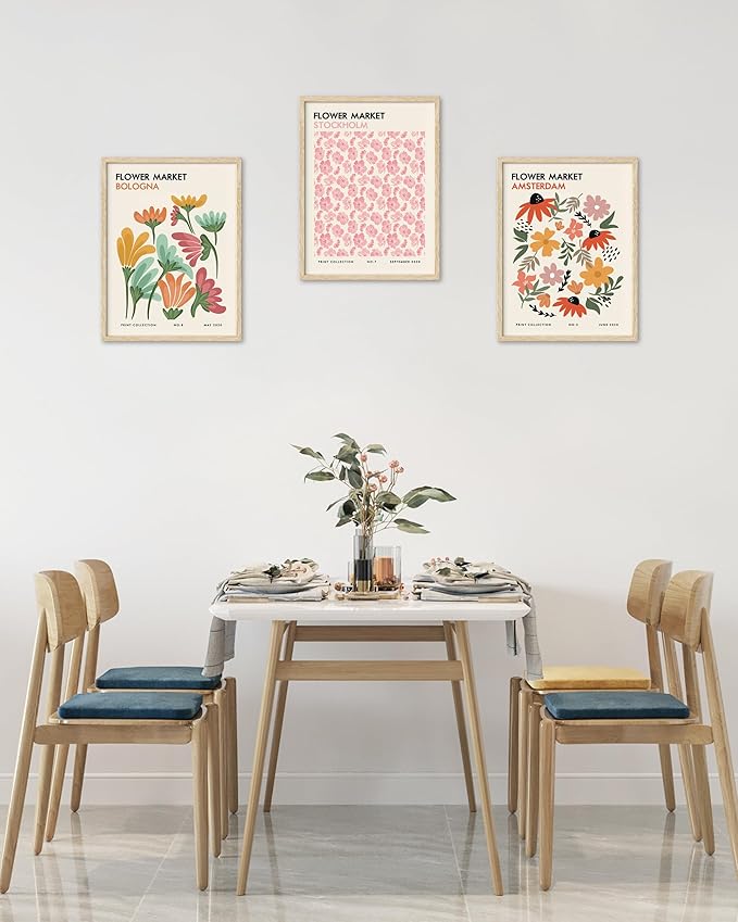 HesenDot Unframed Floral Wall Art Set of 3, 12x16in Flower Market Canvas Prints