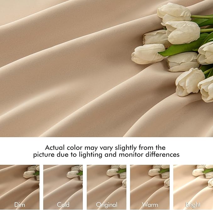 MIULEE Back Tab Beige Curtains 120 Inch Long 2 Panels Set
