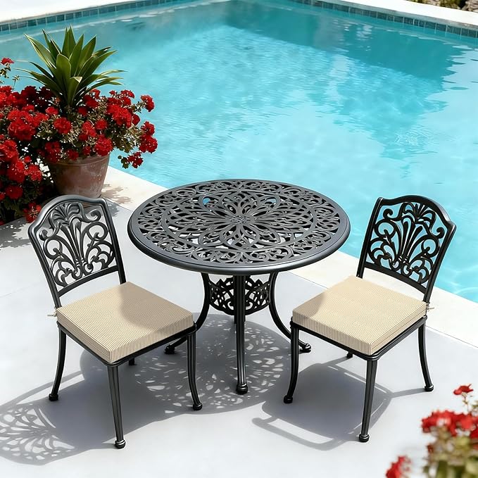 LVTXIII Outdoor Seat Cushions Seasonal Replacement Chair Cushions, Patio Chair Pads with Ties for Dining Chairs and Garden Furniture, Square Back, 22"x22"x3", 2 Pack, Strip Beige