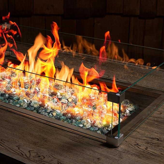 Mr. Fireglass 10 Pounds Blended Fire Glass, 1/4 Inch Mixed Colored High Luster Reflective Tempered Firepit Glass Rocks for Fireplace Fire Pit Table and Landscaping, Light Green, Onyx Black, Platinum
