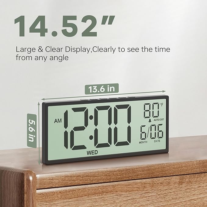 JALL 14.5" Large Digital Wall Clock Battery Operated