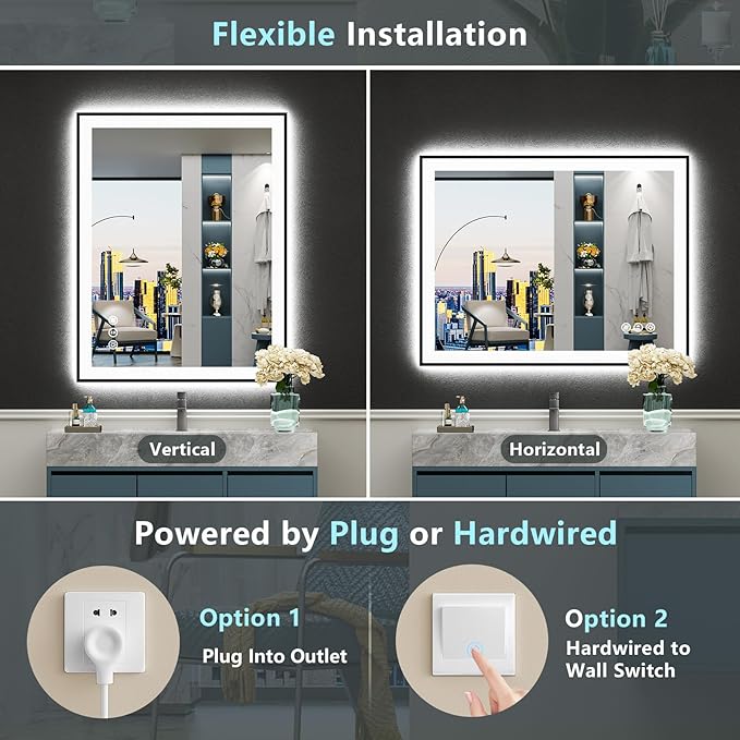28x36 Black Framed LED Bathroom Mirror