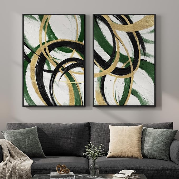 Framed Green Abstract Wall Art Set of 2