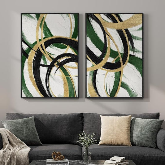 Framed Green Abstract Wall Art Set of 2