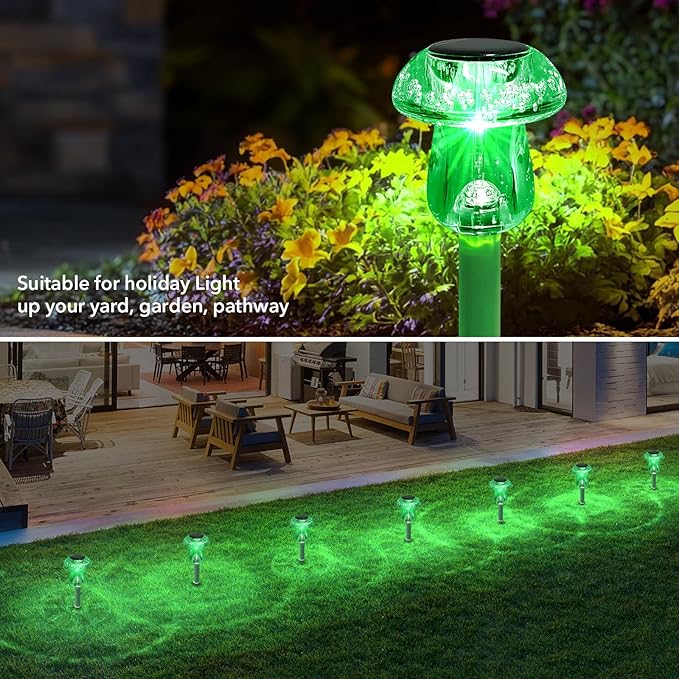 Benany Solar Lights Outdoor, St Patricks Day 8 Pack Mushroom Landscape Lights Waterproof, Solar Powered LED Lighting for Garden Yard Path Pathway Lawn Walkway Driveway Backyard Decor (Green)