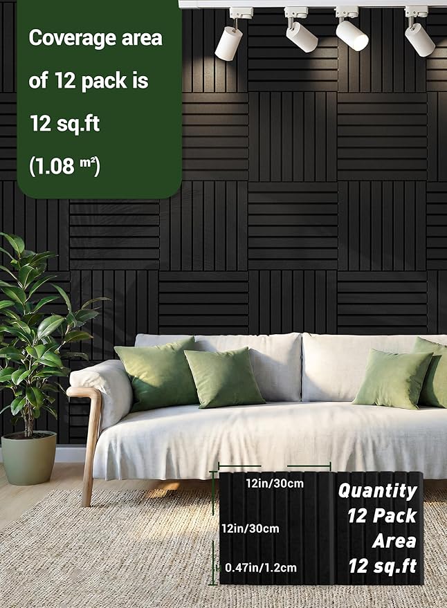 Waister 12 Pack Soundproof Wall Panels, 0.47 inch Thicker High Density Acoustic