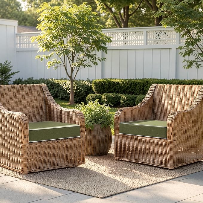 MIULEE Green Outdoor Chair Cushions Set of 2, 18.5x16x3 Inch Waterproof Patio Seat Cushions for Outdoor Furniture Couch Sofa, 3 Year Color Fastness High Density Foam with Adjustable Ties