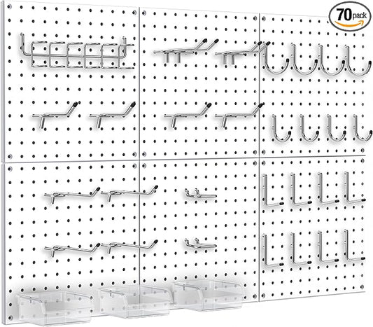 Peg Board, 6 Pack White Peg Board Panels, 50lbs Load Capacity Each, Pegboard