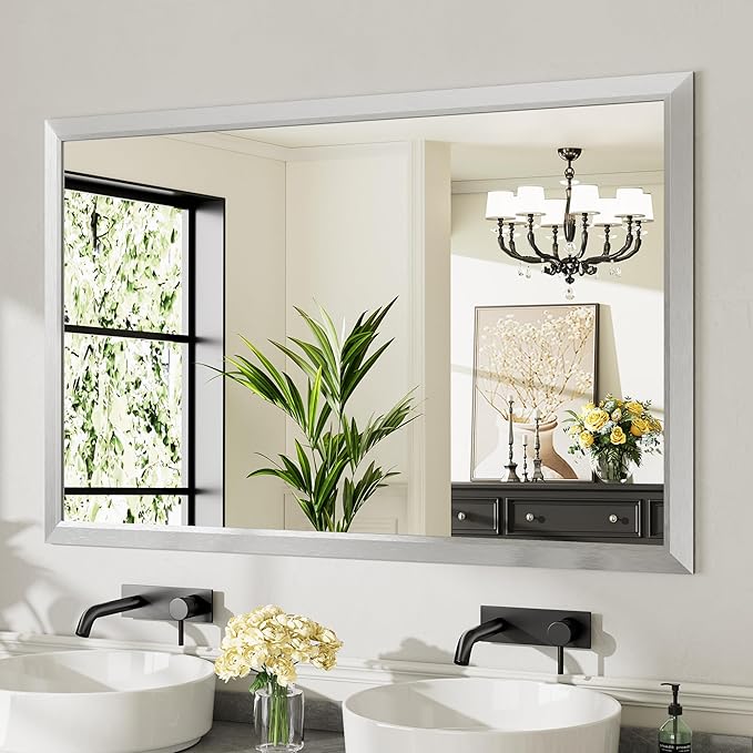 55x36 Inch Brushed Silver Bathroom Mirror