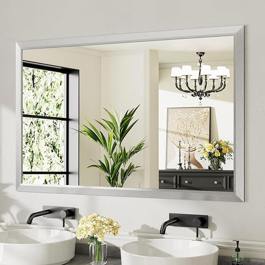 55x36 Inch Brushed Silver Bathroom Mirror