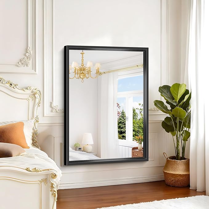 Black Rectangle Mirror, 48 x 36 Inch Large Bathroom Mirrors