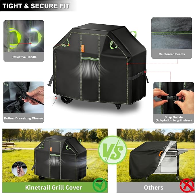 Grill Cover for Outdoor Grill, 48 Inch BBQ Grill Cover 420D Heavy Duty Waterproof with Air Vents/Handles/Straps, Weather Resistant Barbecue Gas Grill Cover for Weber, Genesis, Charbroil, etc