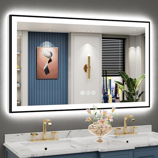 50x30 Black Framed LED Bathroom Mirror