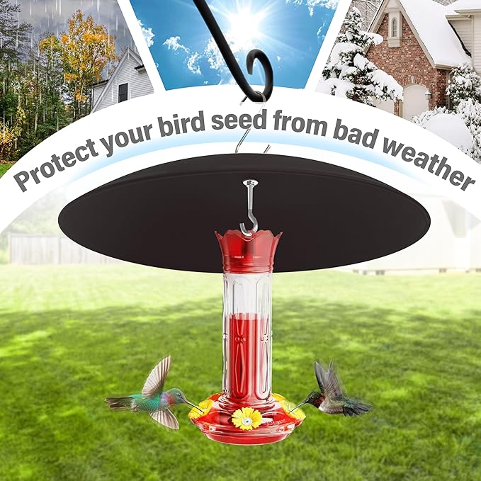 13" Bird Feeder Rain Guard, Hummingbird Feeder's Shade Dome Cover, Hanging Baffle for Bird Feeders Pole,Smart Birds Feeder Umbrella (Black), 3 Pack