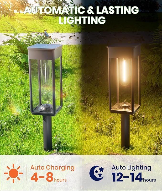 BITPOTT Solar Pathway Lights Outdoor,Bright Solar Lights for Outside, Waterproof Auto On/Off Garden Lights Solar Powered Landscape Lights for Yard Walkway Driveway Lawn (Warm White, 2 Pack)