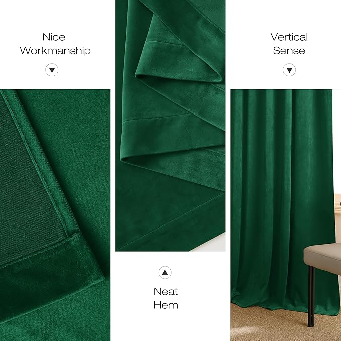 NICETOWN Emerald Green Velvet Curtains 96 inches Long, Home Decoration Thermal