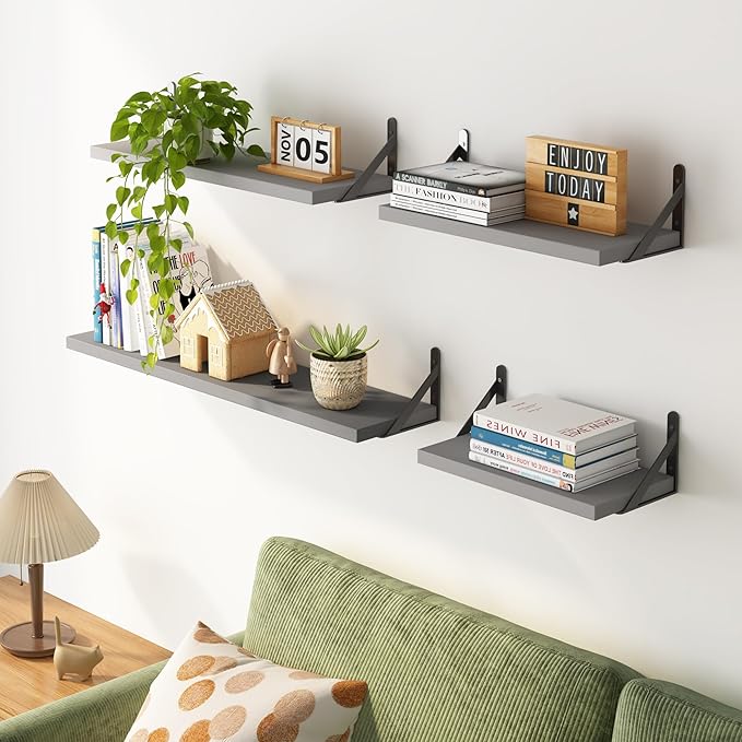 YGEOMER Floating Shelves for Wall, Different Sizes Gray Wall Shelves for Living