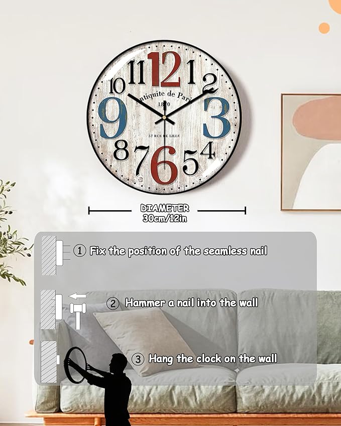 Decorative Wall Clocks Batterys Operated, Retro Wall Clock