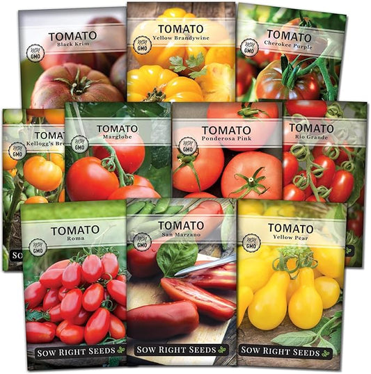 Sow Right Seeds - Tomato Seed Collection for Planting - 10 Varieties with Many Sizes, Shapes, and Colors - Non-GMO Heirloom Packets with Instructions for Growing a Home Vegetable Garden - Great Gift