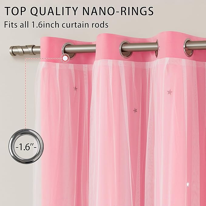 XiDi Pink Curtains for Bedroom Decor, Baby Pink Kids Blackout Curtains for
