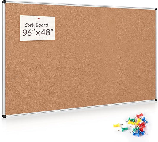 Large Cork Bulletin Board 96" X 48", Wall Mounted Notice Pin Board