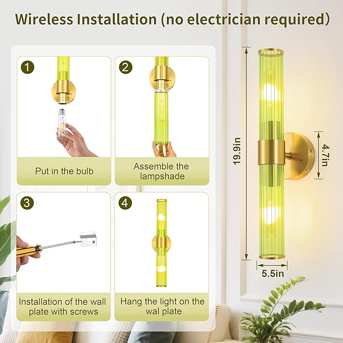 Morauroral Gold Battery Operated Wall Sconces Set of 2, Rechargeable Wall Lights