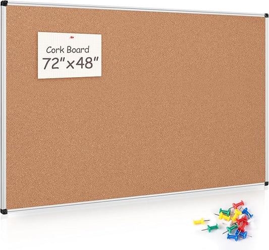 Large Cork Bulletin Board 72" X 48", Wall Mounted Notice Pin Board