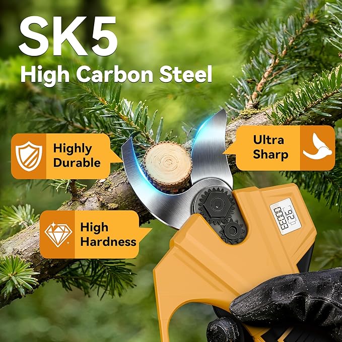 2-in-1 Pole Pruning Shears, 1.4" Cutting Diameter Cordless Electric Pole Pruners - Brushless Motor, 2x4.0Ah Batteries, Extra SK5 Blade, 4 Modes Adjustable Branch Cutter for Garden & Flower (Blue)