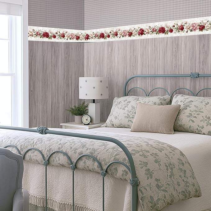 Vintage Rose Wallpaper Border 196x4 Inch Removable Wall Border Peel and Stick