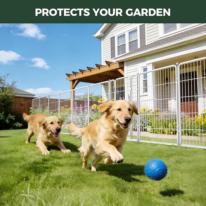 FXW Garden Fence Outdoor for the Yard – 40in(H) x 18.2ft(L) Heavy Duty Metal Animal Barrier for Dog, No Dig Decorative Dog Fence, 8 Panels, White