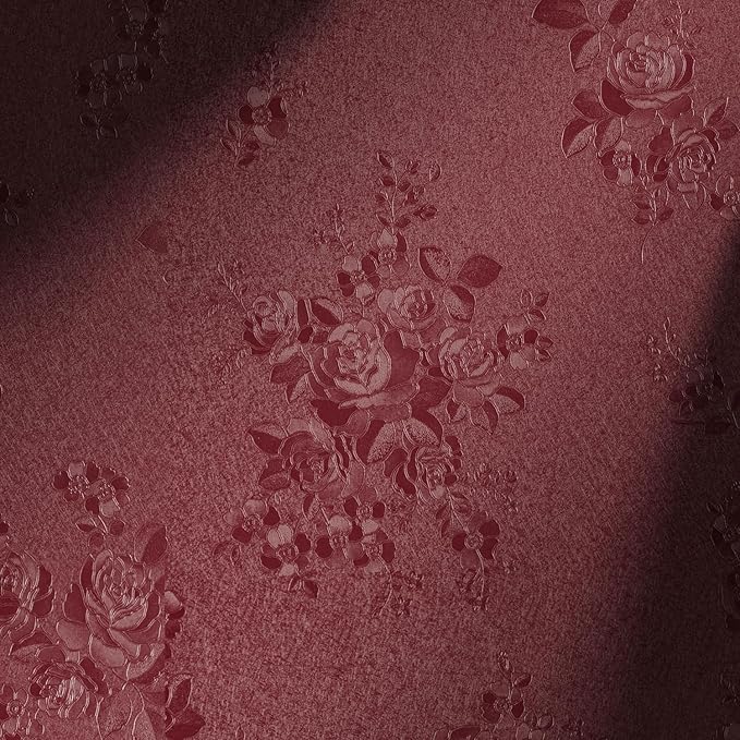 Erfoni 197"x17.7" Vintage Dark Red Wallpaper Thicken Floral Embossed Contact
