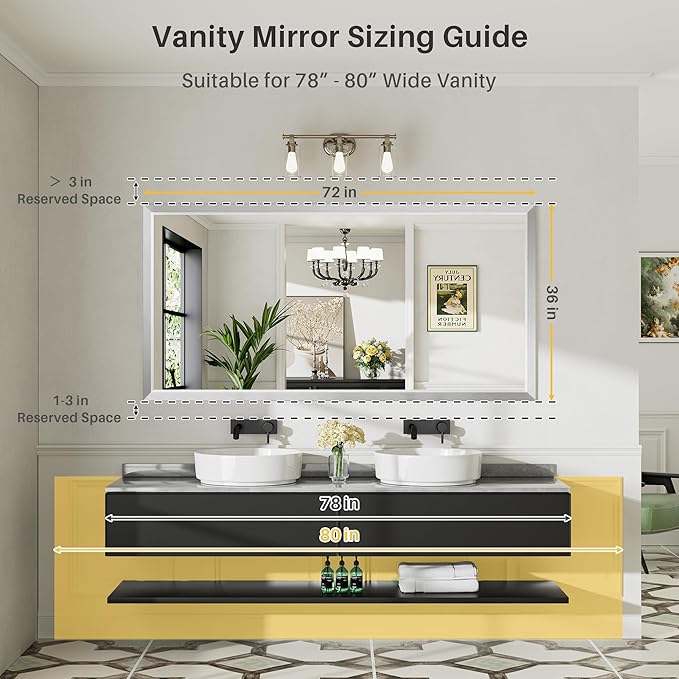 72x36 Inch Brushed Silver Bathroom Mirror