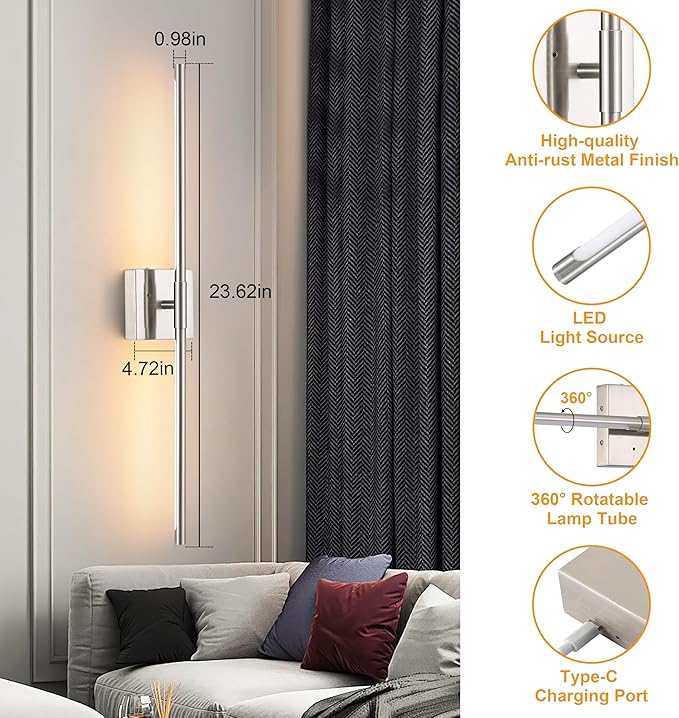 Morauroral Battery Operated Wall Sconces Set of 2, Dimmable Battery Wall Sconce