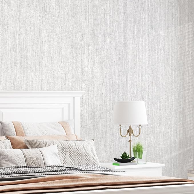 FUKU MON Cream White Grasscloth Wallpaper Peel and Stick 24" x 394" Thickened