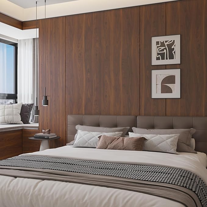 BOMENG Walnut Wood Contact Paper 16x354 inch Dark Brown Wood Wallpaper Peel and
