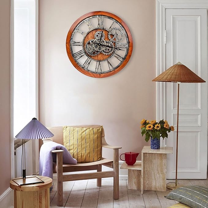The B-Style Large Wall Clock 24 inch Moving Gear Wall Clock Oversized Vintage