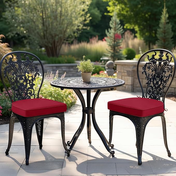 Outdoor Chair Cushions Set of 2: Waterproof & Fade Resistant Patio Furniture Cushions - 17 x 16 x 2 Inch Non Slip Round Corner Seat Cushion Pads with Removable Cover for Garden Yard Lawn, Burgundy