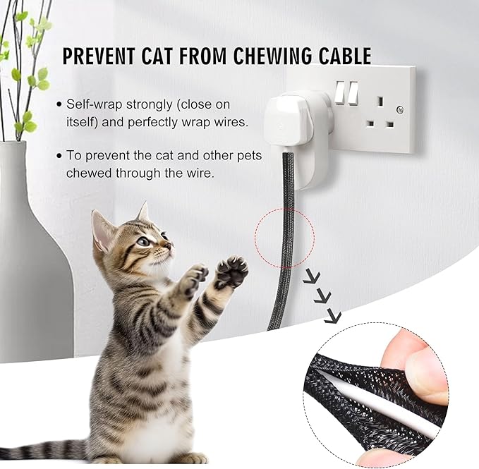 10ft - 3/8 inch Cord Protector Cable Sleeve Split Wire Loom Tubing for Power Cord Audio USB Cable, Cord Sleeve Cable Management for TV Computer, Cord Protectors from Pets Chewing, Black