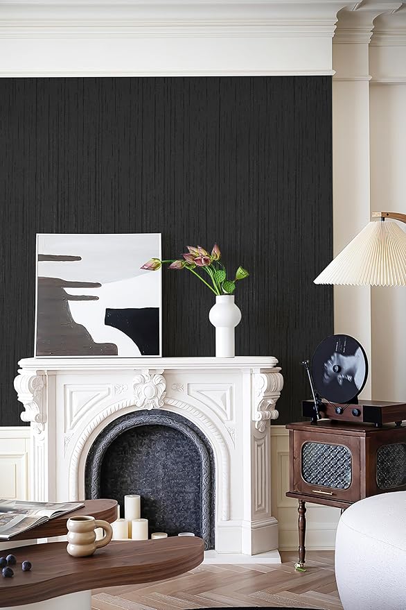 Dviolet Black Grasscloth Textured Fabric Contact Paper