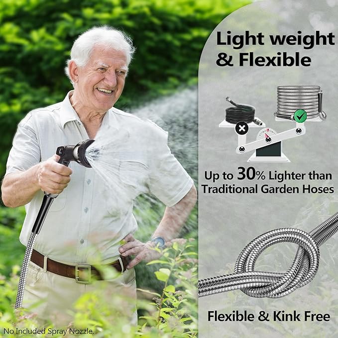 75ft Garden Hsoe - 2026 New 304 Stainless Steel Garden Hose with 3/4'' Fittings – Lightweight, Durable, and Kink-Free, Metal Water Hoses for Gardening