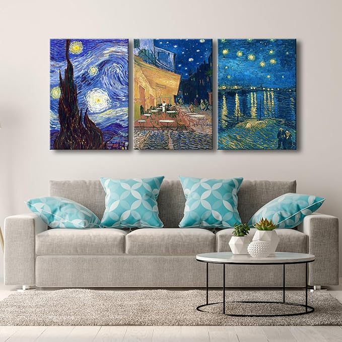 Wieco Art Large 3 Panels Canvas Prints of Vincent Van Gogh Paintings