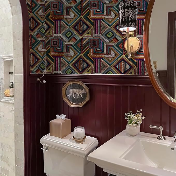 Retro Textured Peel and Stick Wallpaper Geometric Patchwork color Mosaic