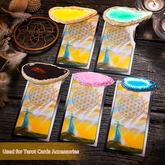 Hicarer 32 Pieces Polished Agate Slices, Drilled Agate Geode Pendants in Various Sizes and Colors Irregular Ornament Geode Stones Rock for Home Room DIY Jewelry Table Decorations