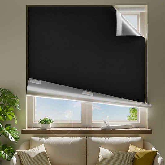 59" W x 54" L 100% Blackout Curtains, Total Darkness No-Drill Black Out Window