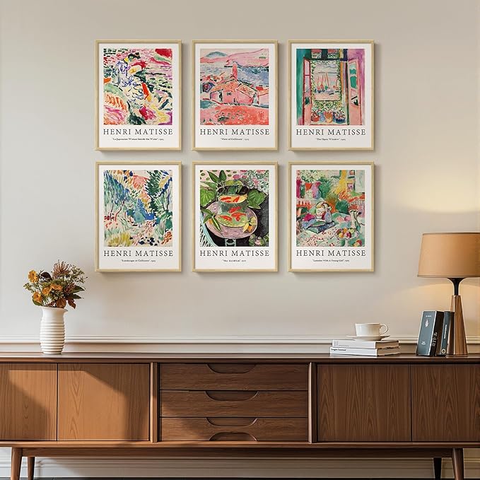 Framed Matisse Wall Art for Living Room, 6 Pieces Abstract Colorful Canvas
