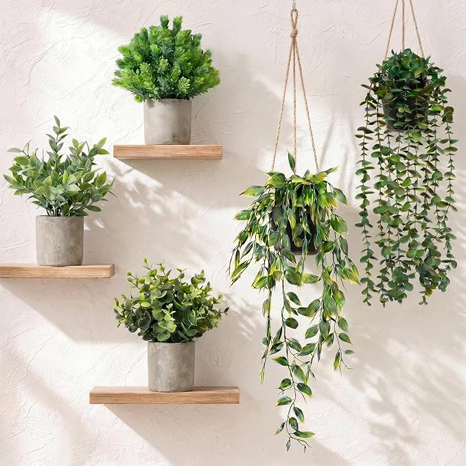 5 pcack Fake Hanging Plants for Wall Home Room Office, Small Fake Plants Decor