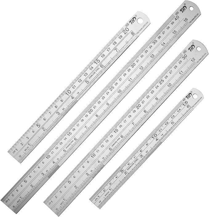 ZZTX Ruler Metal Straight Edge Stainless Steel Ruler 6 Inch 8 Inch 12 Inch 16 Inch Ruler Set Rulers Bulk Set of 4