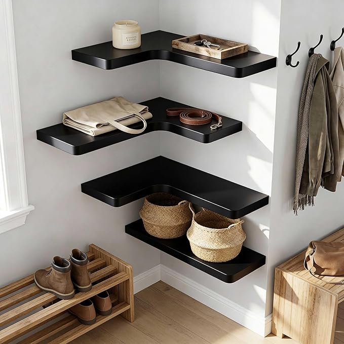 16 Inch Solid Wood Floating Corner Shelves 3 Pack